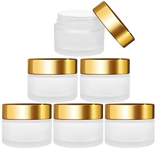 6 Pack Glass Cream Jars, 30ml(1oz) Frosted Clear Glass Jar, Empty Refillable Cosmetic Container Bottles for Eye Face Cream Foundation Ointment Loose Powder Eyeshadow Lotion (metallic orange)