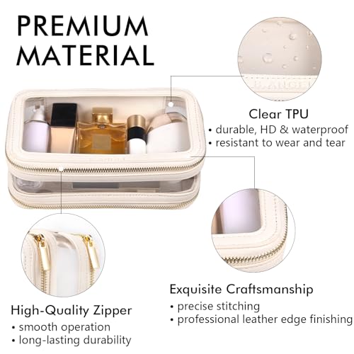 B.ANGEL Clear Makeup Bag, Double Layer Cosmetic Bag Travel Toiletry Bag, Car Make up Bags Organizer with Zipper for Women.(White)