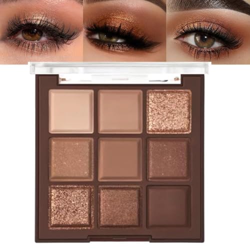9 Colors Neutral Brown Glitter Eyeshadow Palette ? Matte & Shimmer High Pigment Long-Lasting Blendable Bronze Gold Nude Eye Shadow for Soft Glam, Smokey Eyes, Daily Makeup & Mature Lids