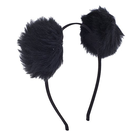 Lux Accessories Blush Faux Fur Pom Pom Ball Cat Ear Panda Costume Puff Headband