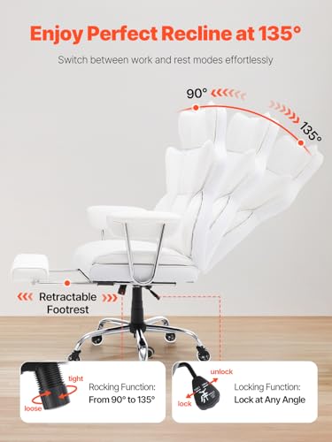 VEVOR Reclining Office Chair with Footrest, Heavy Duty PU Leather