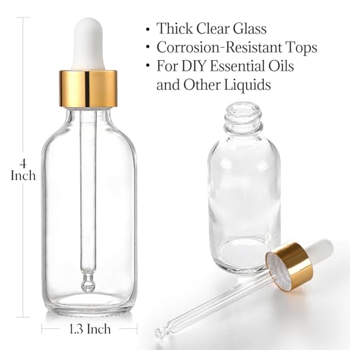 AOZITA 4-Pack 1oz Glass Dropper Bottles with Golden Caps