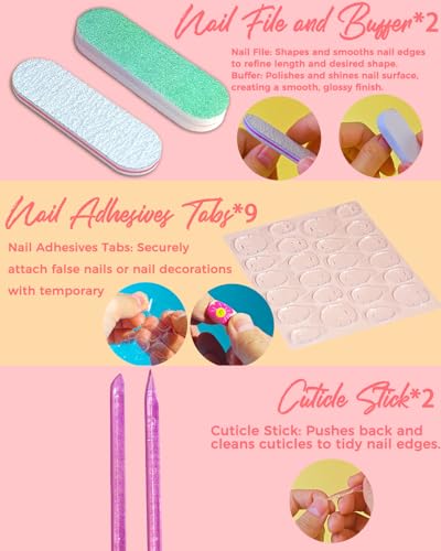 ABOLINE 229Pcs Nail Kit: 216 Short Press-On Nails with Glue & 9 Nail Tabs, Fruit Style for Girls