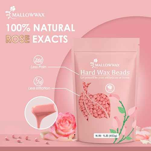 Hard Wax Beads, 1LB Pink Rose Wax Beans for Hair Removal, Waxing Beads Refill for Sensitive Skin, Perfect for Facial, Brazilian, Upper lip, Cheeks and Bikini Waxing at Home for Women Men