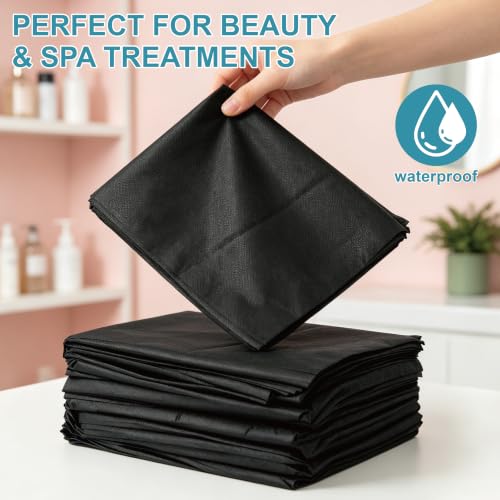 100 Pack Black Disposable Massage Table Sheets 31" x 71" Waterproof Bed Covers