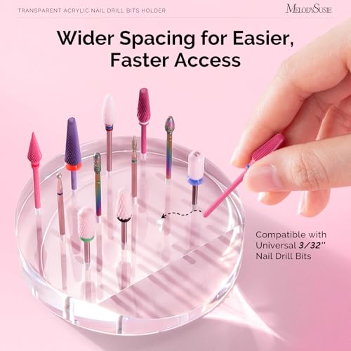 MelodySusie 12 Holes Acrylic Nail Drill Bit Holder Round 3/32 Inch - Clear Organizer for Nail Salon & Home Use