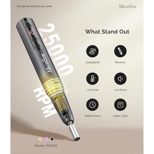 MelodySusie Rechargeable Cordless Electric Nail Drill with All in One Nail Brush Se