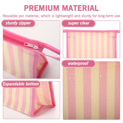 Hosuly 9 Pack Small Striped Makeup Bags Waterproof PVC Zipper Pouch