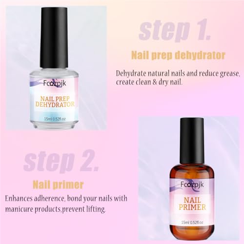 Nail Dehydrator and Acid-Free Primer Set with Cuticle Oil for Acrylic Nails