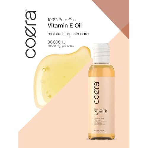 Coera Vitamin E Oil | 100% Pure 30,000 IU | 4 fl oz | For Face, Skin, Hair, and Body | Free of Parabens, SLS, & Fragrances