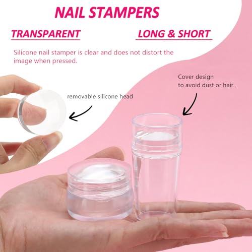 French Tip Nail Stamper Set - 4 Silicone Stamps & Scrapers for Manicure & Nail Art