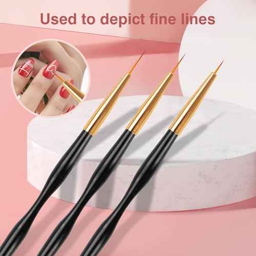 Nail Art Brushes 3PCS Nail Brush Set with Gel Polish Pens and Liner Brush for Home and Professional Salon Use