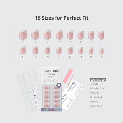 BTArtbox Press On Nails Short Square XS White French Tip 32Ct