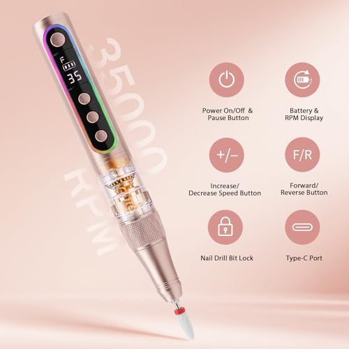 Delanie Professional Nail Drill 35000 RPM Cordless Efile