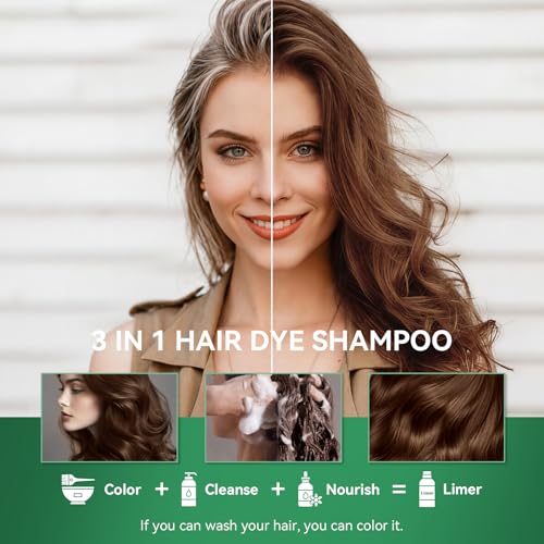 Limer Chestnut Brown Hair Dye Shampoo 460ml - 3-in-1 Gray Coverage