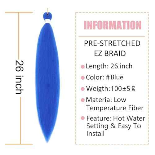 Blue Braiding Hair Pre Stretched 30 Inches Easy Braiding Hair Yaki Texture 8 Packs/Lot Braid Hot Water Setting Professional Synthetic Braiding Hair Extensions (3pcs,30",#Blue)