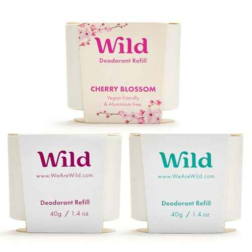 Wild - Refillable Deodorant Variety Pack - Aluminum Free - Scents Include Fresh Cotton & Sea Salt, Cherry Blossom and Coconut & Vanilla - Long Lasting Protection