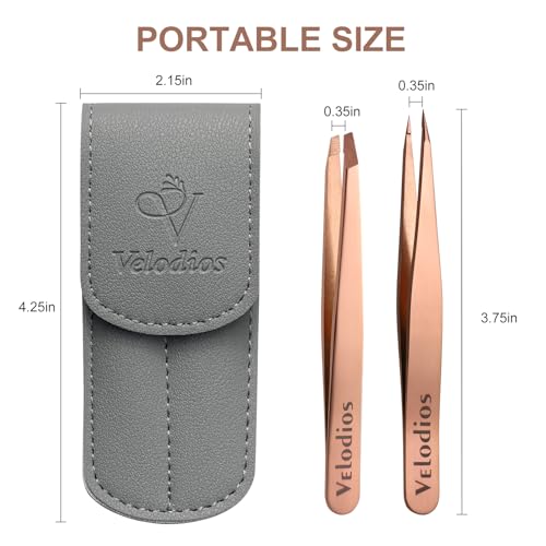 2-Pack Precision Tweezers for Eyebrows, Facial Hair, Ingrown Hair Removal, Professional Stainless Steel Eyebrow Tweezers for Women and Men, Tweezer Set with PU Travel Case