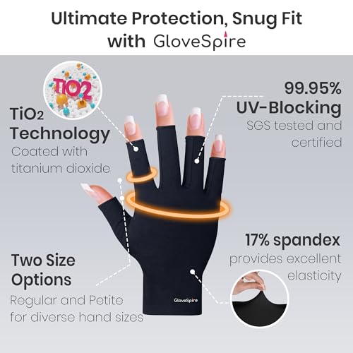 GloveSpire UPF50+ UV Gloves for Gel Nail Lamps - Fingerless Manicure Protection