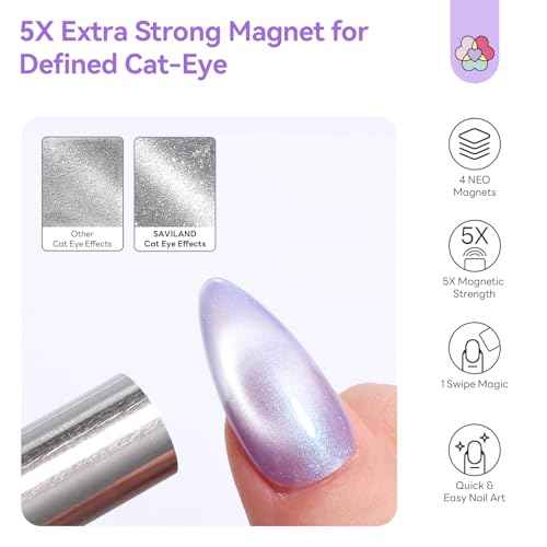SAVILAND Essentials Cat Eye Magnet for Nails: 5X Stronger Neodymium Nail Magnet Stick Ergonomic Dual-Ended Magnetic Nail Wand for Nail Art 3D Cateye Nails Magnetic Gel Polish Nail Decoration Kits