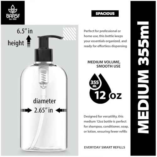 Bar5F 12-Ounce Empty Plastic Pump Bottle Dispenser for Soap, Lotion, Shampoo, Oil, Antiseptic, BPA-Free, Crystal-Clear, USA, 4-Pack