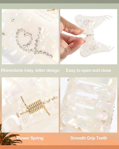 WELROG Monogram Acrylic Claw Hair Clip for Women - Non-Slip Elegant Hair Accessory, 3.9 Inch Beige