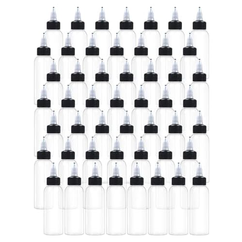 50 Pcs 2oz Plastic Squeeze Bottles with Twist Top Cap, 60ml Clear Dispensing Bottles, Empty Squirt Bottle for Liquids, Sauces, Arts, Crafts, Travel