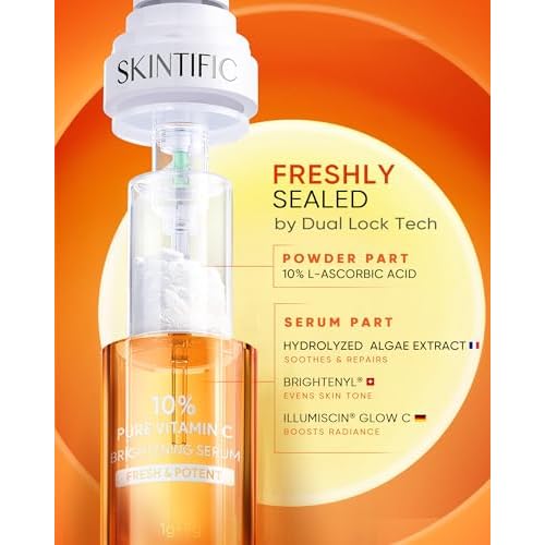 Dual-Chamber Fresh Vitamin C Brightening Serum for Face, 10% Pure Vit C Powder Serum, Dark Spot Corrector, Oxidation-Proof with UV Shield