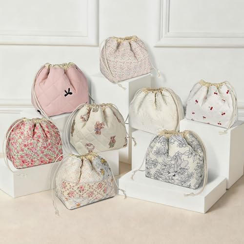 Gosect Floral Makeup Bag - Large Drawstring Organizer for Travel