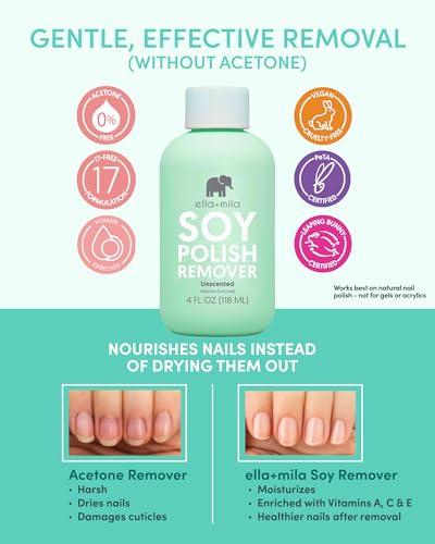 ella+mila Soy Nail Polish Remover - Non-Acetone, Unscented, 4 fl oz
