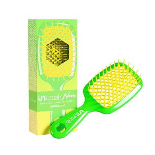 FHI Heat UNbrush Detangling Brush for Pain-Free Brushing on All Wet or Dry Hair Types — Durable DuoFlex Anti-Static Bristles, Lightweight Handle, Vented Hair Brush, Lemon Lime Green