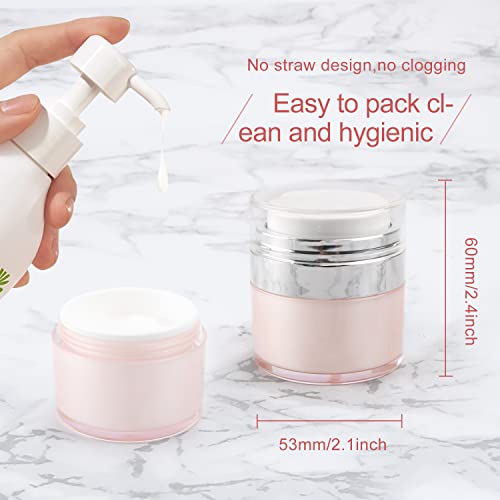 0.5 oz/15 ml Airless Pump Jar,Empty Acrylic Vacuum Jar with Press Pump,Portable Travel Face Cream Lotion Sample Cosmetic Container Pot for Makeup,Essence,Moisturizer,Eye Cream-4 Pack,Pink