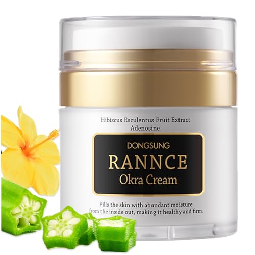 Rannce DONGSUNG Okra Cream, 1.76oz Vegan Mucin Cream form Korea Anti Aging Face Cream with Functional Okra Extracts, Wrinkle Improvement, Hydrates and Moisturizes Skin, Improves Firmness, 50g