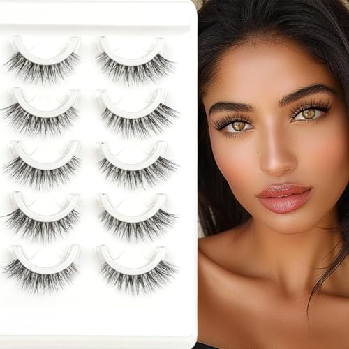 Self Adhesive Lashes False Eyelashes Natural Pre-glued Easy Lashes for Beginners No Glue Needed Press on Eyelashes Waterproof Wispy Strip Lashes by MERETON(6D28 12mm £©