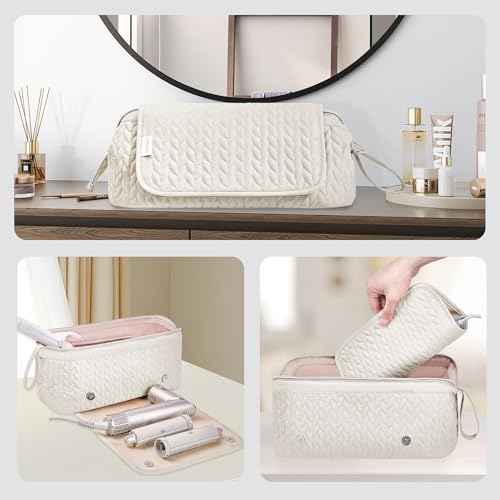 Hair Tools Travel Bag Karsyon Heat Resistant Mat Case Hot Tools Straightener, Curling Iron,Hair Dryers,Haircare Accessories Travel Essentials for Women 2 in 1 Organizer Bags(Beige)