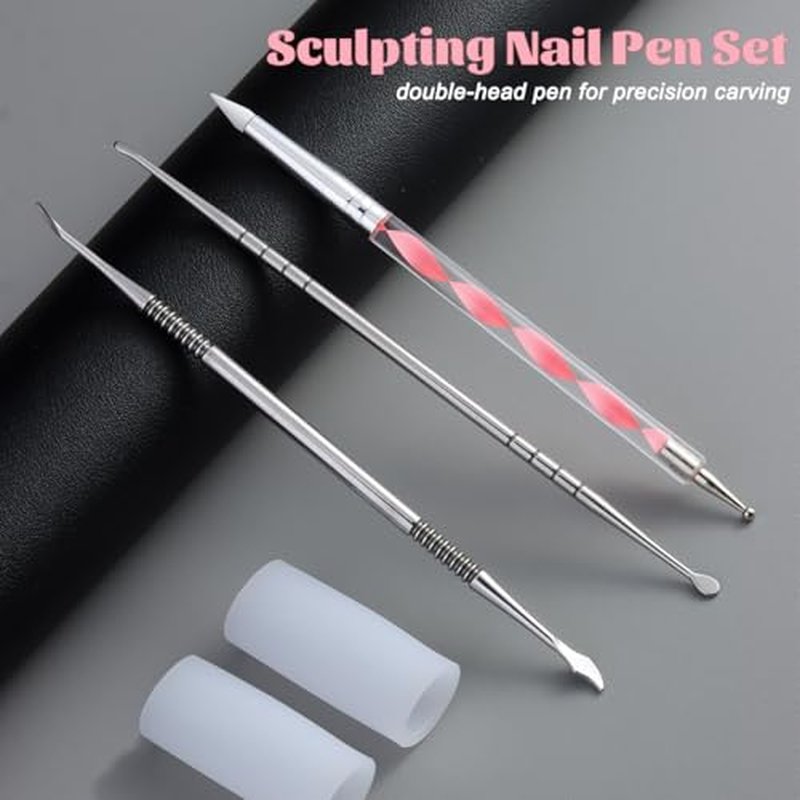 3D Nail Art Sculpture Pen Set - Double-Head Stainless Steel (3 Pcs)