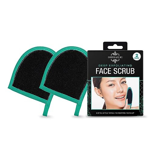 Dermasuri Deep Exfoliating Glove for Face - Exfoliating Mitt Face Scrub and Dead Skin Remover - Face Scrubber for Men & Women - Face & Neck Skincare - Face Exfoliator Tool - Shower & Dry Use (2 Packs)