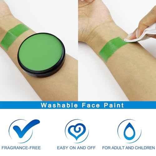 MEICOLY Light Green Face Body Paint for SFX Witch Cosplay Halloween Makeup,Elphaba Green Face Paint,Face Painting for Adults Kids,Hunting Hulk Gamora Body Paint,St Patricks Day Accessories