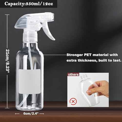 Plastic Spray Bottles 12oz 2 Pack Adjustable Mist/Stream Spraying Heavy Duty Square Water Spray Bottles for Hair, Cleaning Solutions, Plants£¬Essential Oils (Clear)