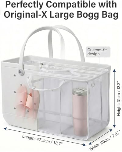 LETGO White XL Mesh Beach Bag Organizer for Bogg Bags - Fits Original 19x15x9.5 in