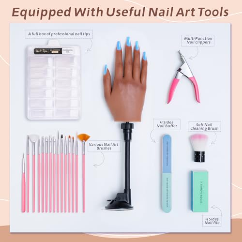 Practice Hand for Acrylic Nails,with Flexible Fingers, Realistic Silicone Mannequin Hand Model for Nail Art Training, Gel Polish and Manicure Beginner Kit