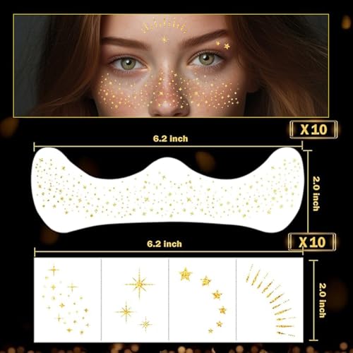 Gold Glitter Face Gems - 20 Pcs Self-Adhesive Makeup Patches