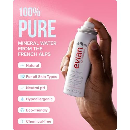 Evian Facial Spray 1.7 oz - Hydrating Mineral Water Mist for Face & Skin - Refreshes Makeup and Tones Skin - TSA-Approved Mini Facial Spray Set for Daily Skincare Hydration