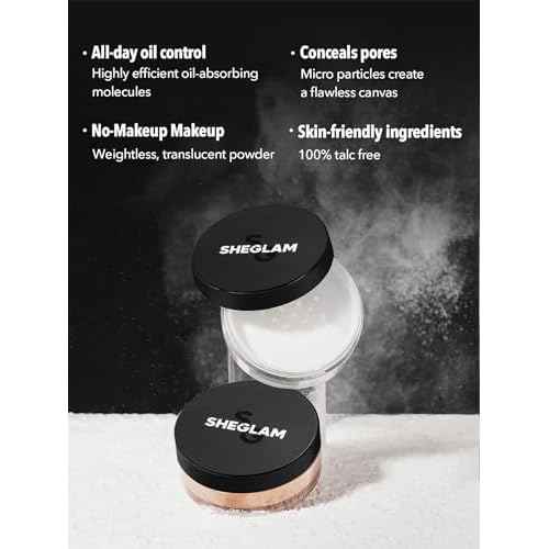 SHEGLAM Baked Glow Setting Powder Oil Control Loose Face Powder Translucent Pore-Less Flawless Smooths Fine Lines Glowy Powder - Translucent