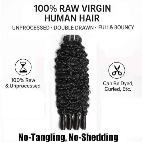 Burmese Curly Bundles Human Hair 16 Inches 100% Unprocessed Quick Weave 3c4a Water Wave with Spiral Curly End Real Human Hair Extensions Natural Black