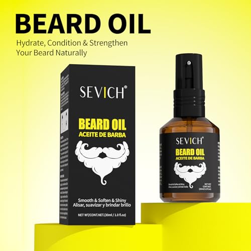SEVICH Beard Oil for Men 30ml- Natural Beard Growth Oil,with Argan & Jojoba Oil, Soften Strengthen and Moisturize Dry Mustache,Not Greasy & Quickly Absorbed,Healthy Looking