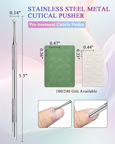 Stainless Steel Dual-Ended Cuticle Pusher Tool with Grit Nail Files & Bag