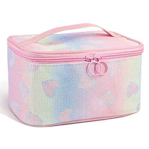 Makeup Bag, Travel Toiletry Bags With Handle and Divider, Large Capacity Cosmetic Bag for Women, Cute Makeup Organizer Case for Girls Sister Gifts