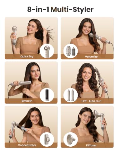 O.H.B 8-in-1 Hair Dryer Brush with Auto-Wrap Curlers