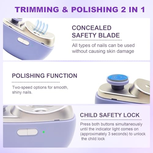 Electric Nail Clipper, 2 in 1 Electric Nail Clippers for Seniors and Adults, Baby Automatic Nail Clipper with Polishing, Light & Storage, Smart Nail Clipper 2-Speed for Fingernail (White)